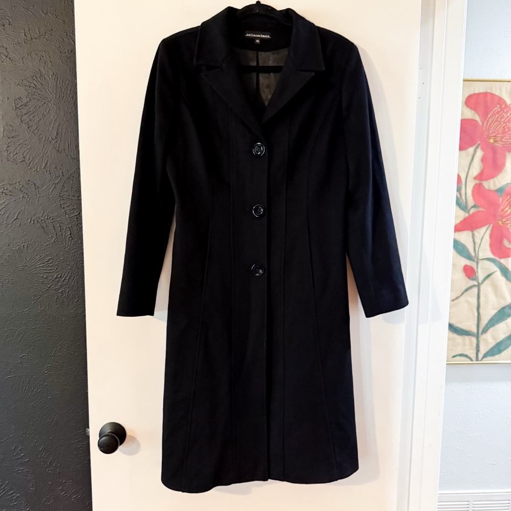 Sofia Cashmere Black Wool & Cashmere Blend Long Coat Size 10 Made in USA - Picture 3 of 9